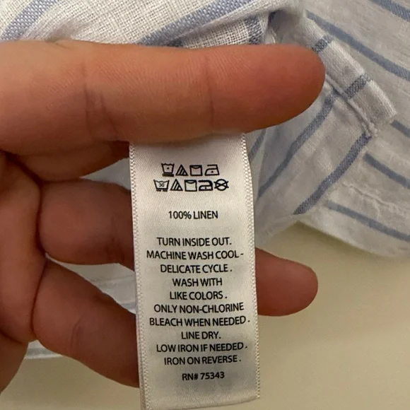 Martha Stewart Blue and White Striped Cropped Relaxes Fit Linen 3/4 Sleeve Top,M - Picture 3 of 6